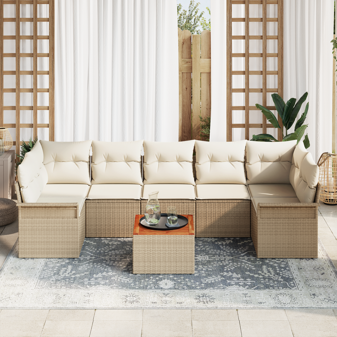 Havesofa Sæt med opbevaring 8 pcs Beige og creme polyrattan