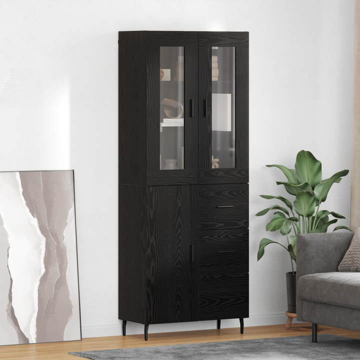 Highboard med skuffe 2 pcs Sort eg Konstrueret træ