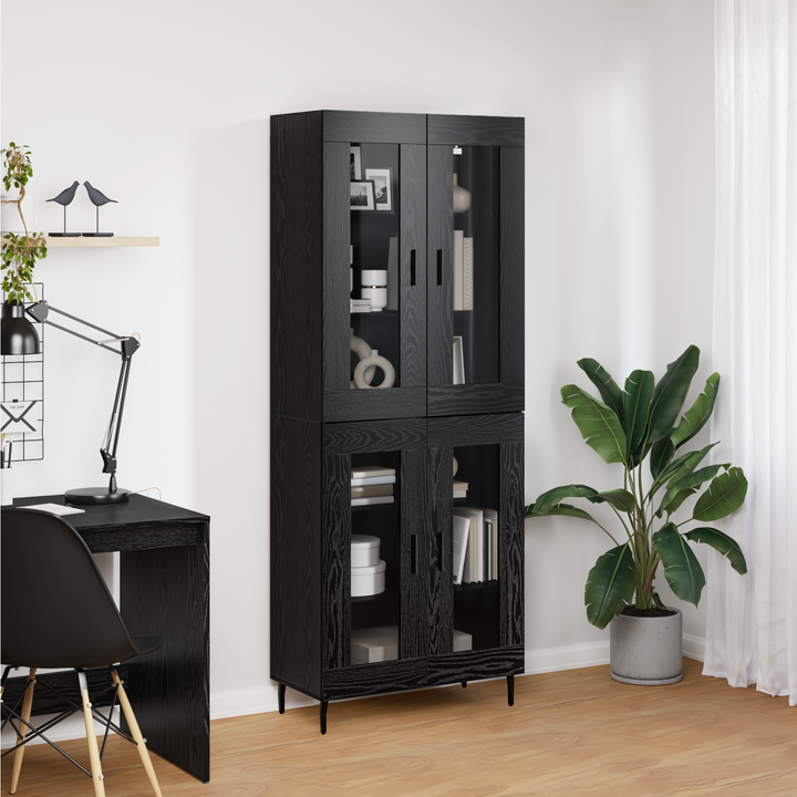Highboard 2 pcs Sort eg Ingeniørtræ og glas