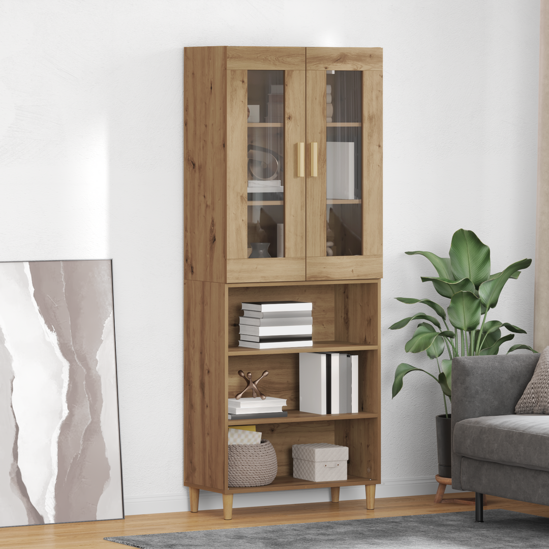 Highboard Artisan Egetræ 69,5 x 34 x 180 cm Ingeniørtræ og glas