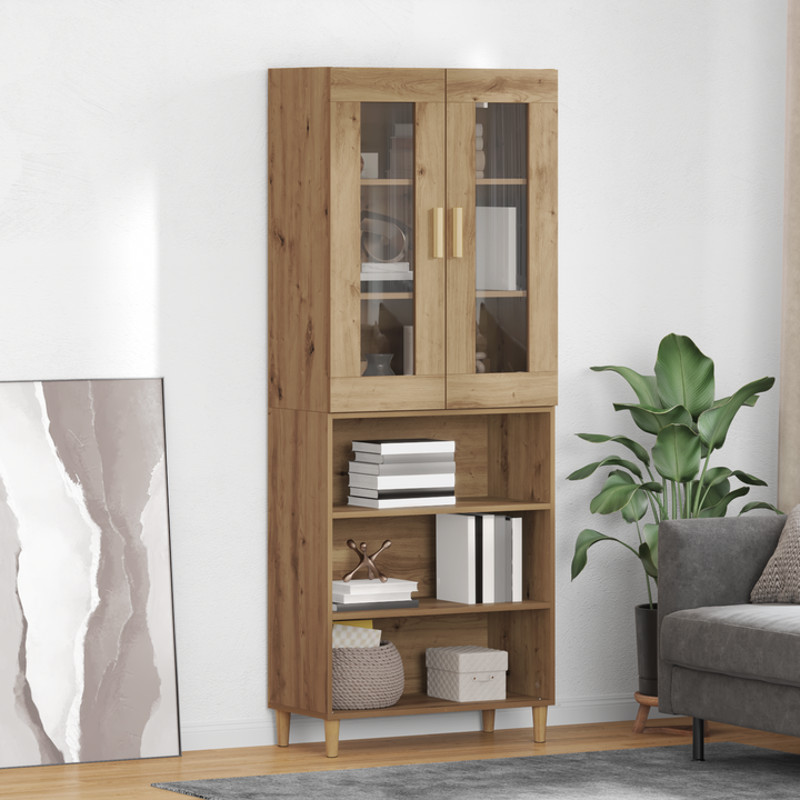 Highboard Artisan Egetræ 69,5 x 34 x 180 cm Ingeniørtræ og glas
