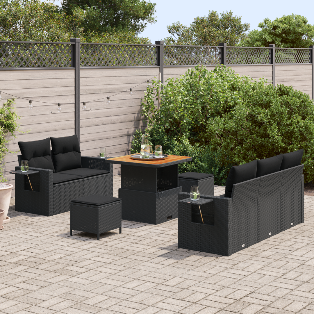 Havesofa Sæt med pude 10 pcs Sort polyrattan