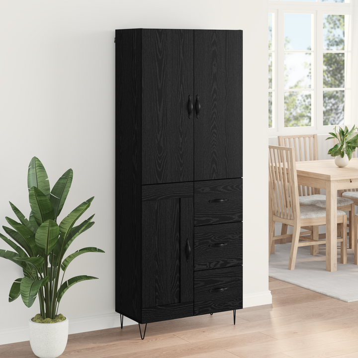 Highboard med skuffe 2 pcs Sort eg Konstrueret træ og glas
