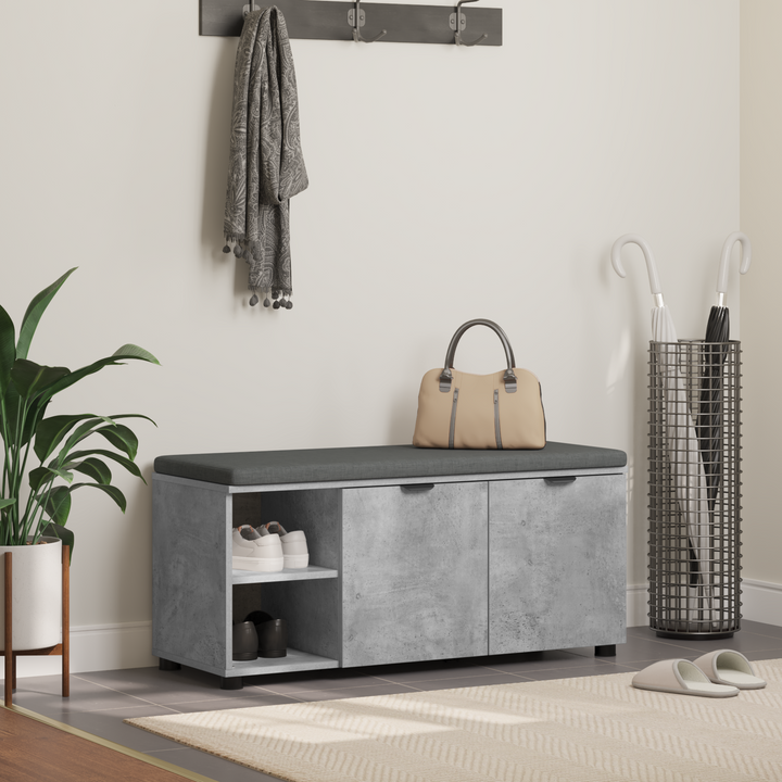 Hallbænk med dør BetonGrå 100 x 38 x 46 cm Kunstigt træ og stof