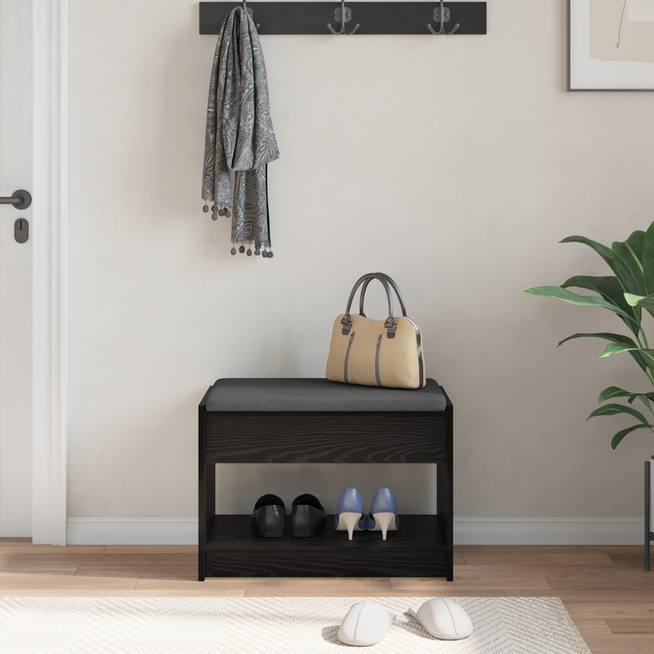 Hallbænk med pude Sort Eg 63 x 38 x 45 cm Kunstigt træ og stof