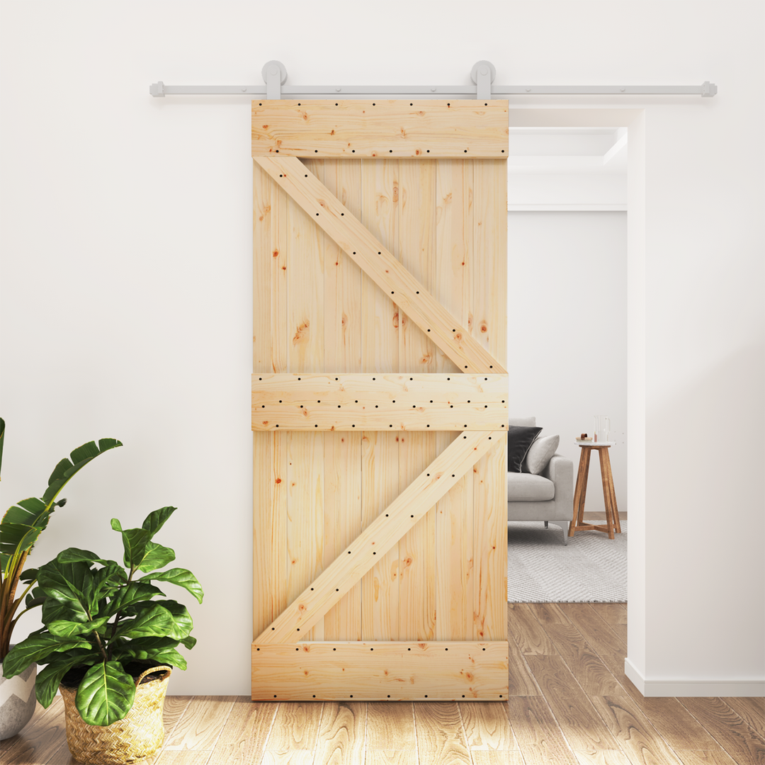 Skydedør Natur og hvid 90 x 210 cm Massivt fyrretræ