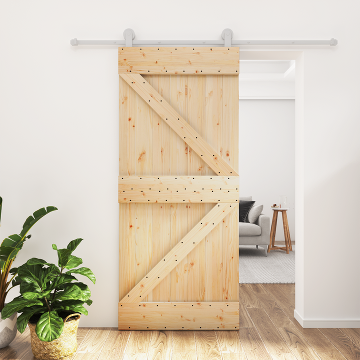 Skydedør Natur og hvid 90 x 210 cm Massivt fyrretræ