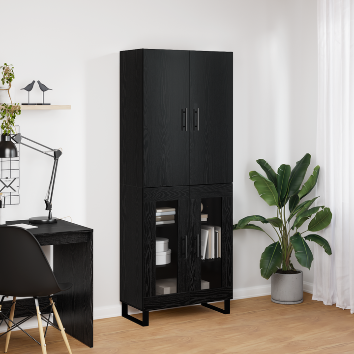Highboard 2 pcs Sort eg 69,5 x 34 x 180 cm Ingeniørtræ og glas