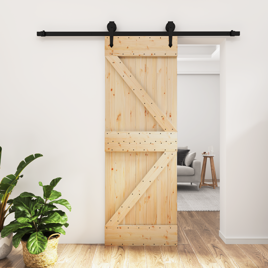 Skydedør Naturfarvet og sort 70 x 210 cm Massivt Fyrretræ