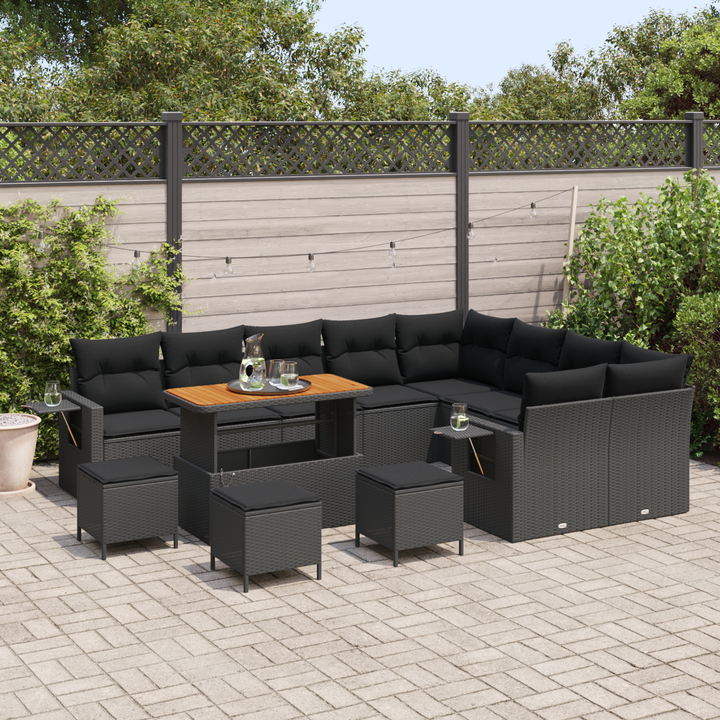 Havesofa Sæt med pude 13 pcs Sort polyrattan