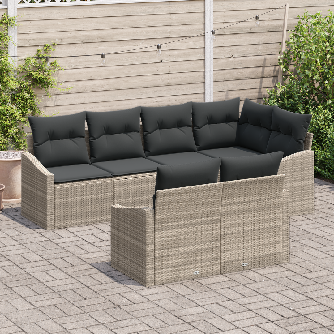 Havesofa Sæt med pude med opbevaring 7 pcs Lysegrå polyrattan
