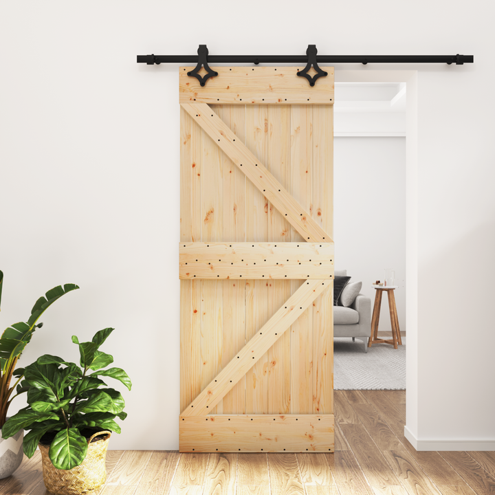 Skydedør Naturfarvet og sort 85 x 210 cm Massivt Fyrretræ
