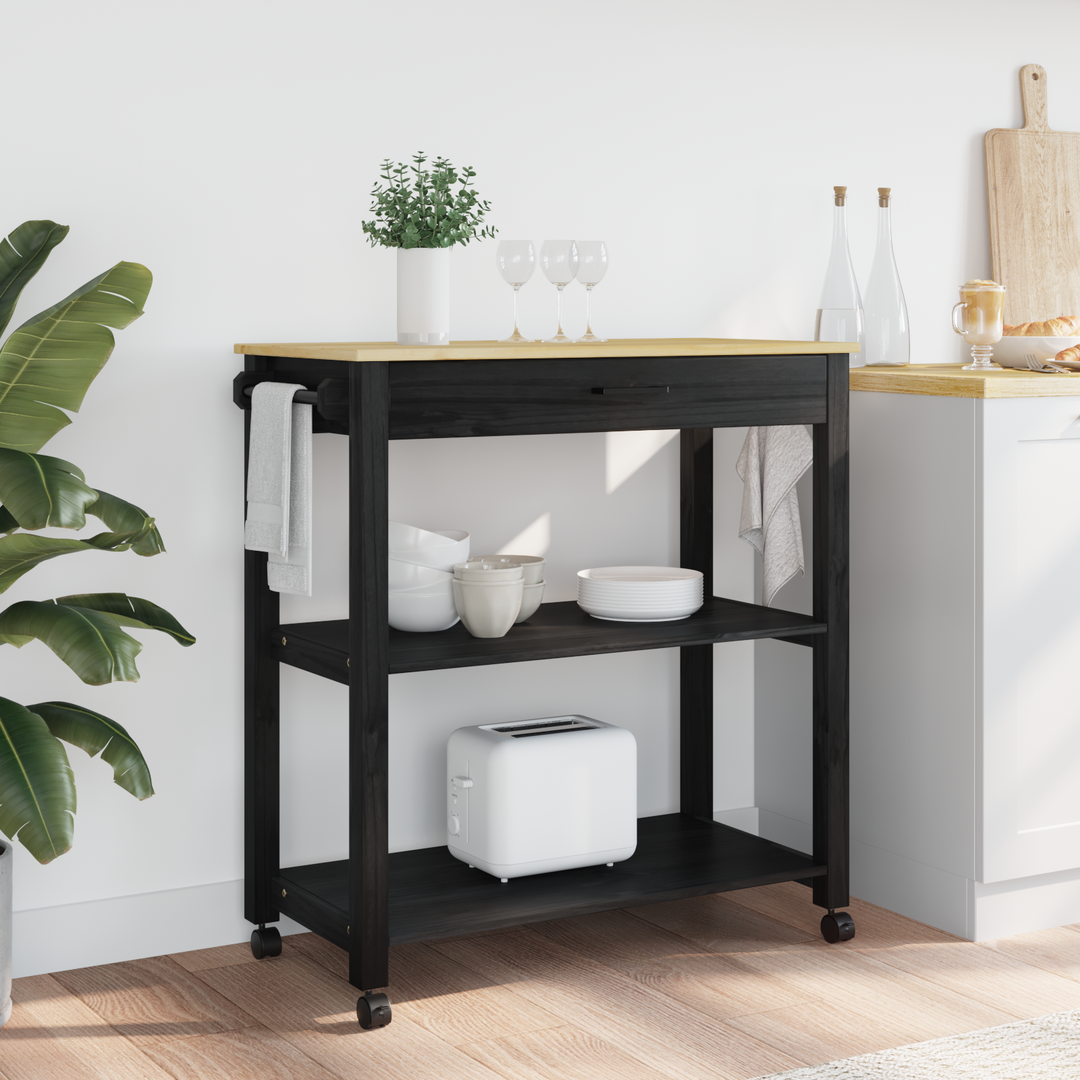 Køkkenvogn MONZA Sort 84 x 40 x 88,5 cm Massivt fyrretræ