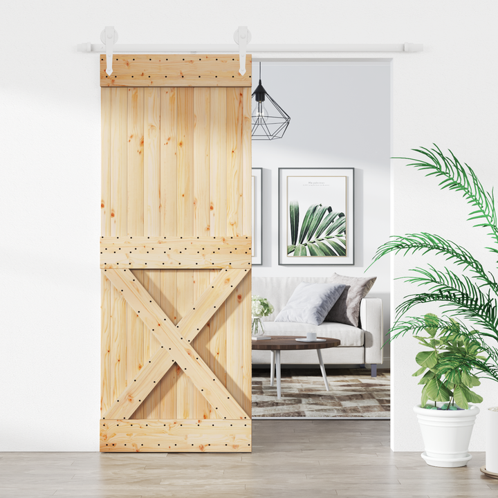 Skydedør Natur og hvid 80 x 210 cm Massivt Fyrretræ