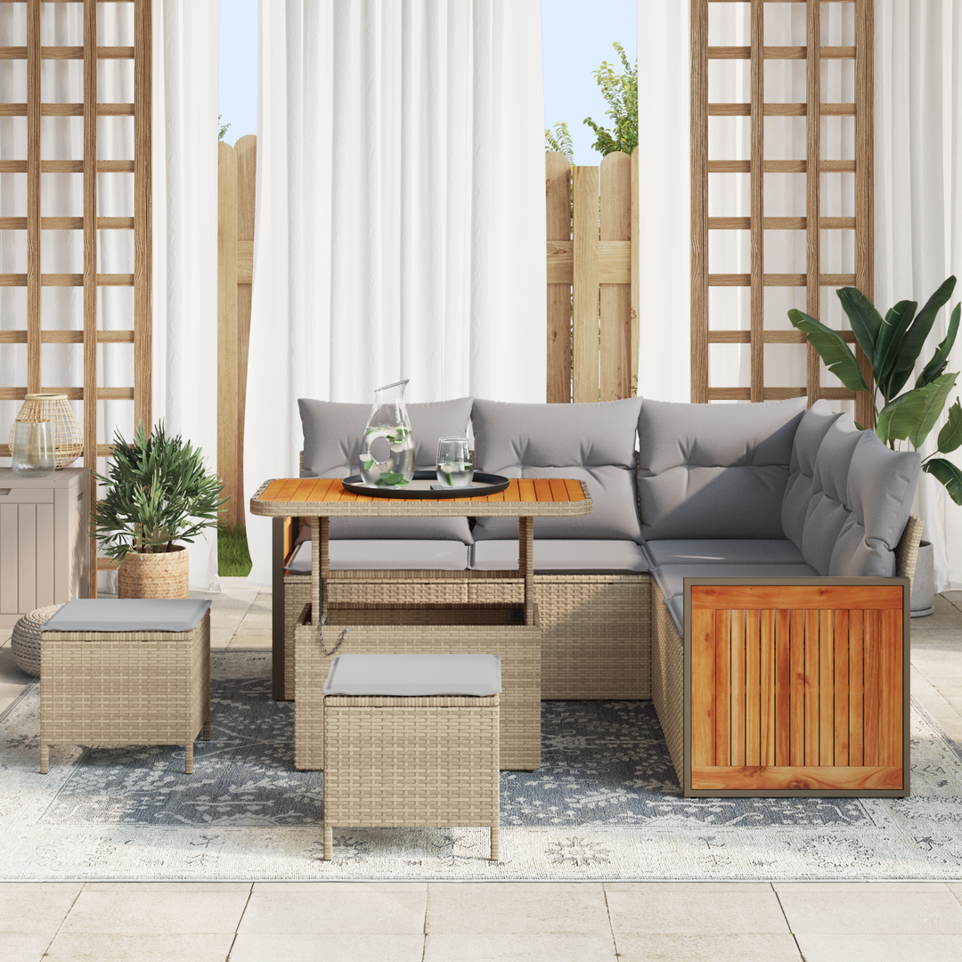 Havesofa Sæt med pude 8 pcs Beige og lys grå
