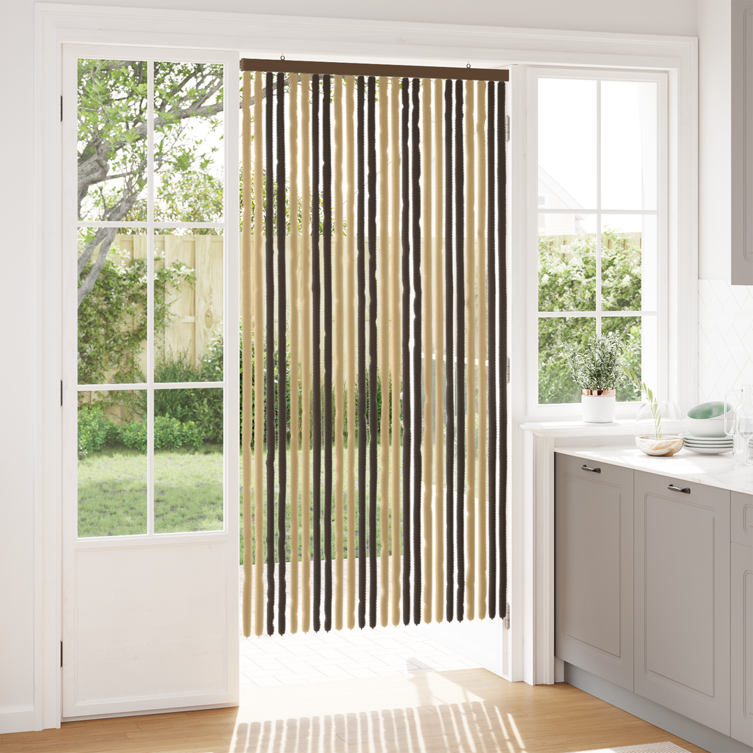Insektgardin i chenille Mørkebrun og Beige 100 x 200 cm 100% PP