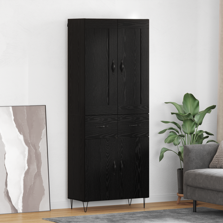 Highboard med skuffe Sort eg 69,5 x 34 x 180 cm Konstrueret træ