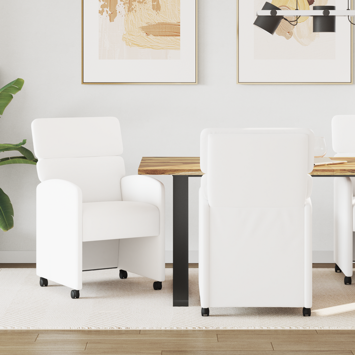 Spisebordsstole med hjul 2 pcs Hvid 58 x 65 x 98 cm Kunstlæder