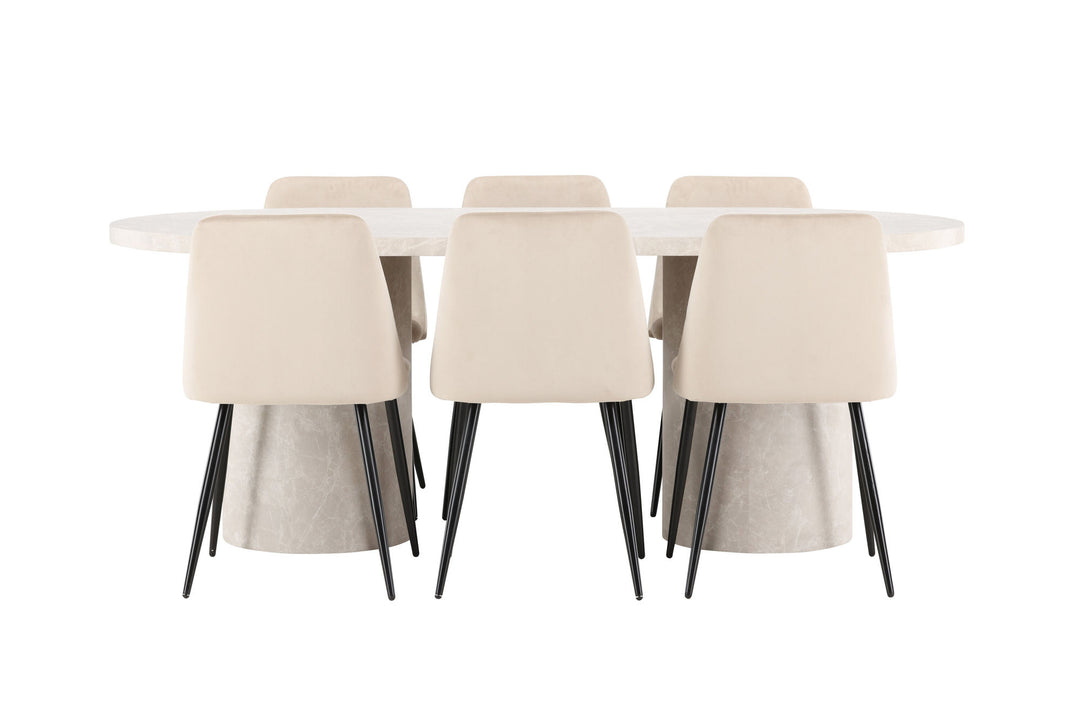 Venture Home Narvik Table - Beige with 6 Night Chair - Black / Beige