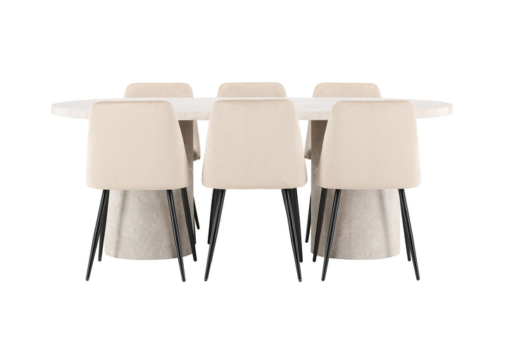 Venture Home Narvik Table - Beige with 6 Night Chair - Black / Beige