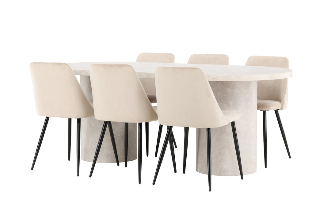 Venture Home Narvik Table - Beige with 6 Night Chair - Black / Beige