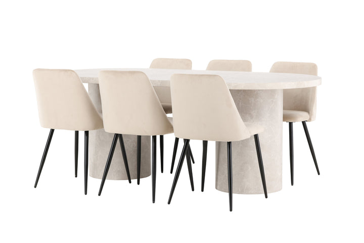 Venture Home Narvik Table - Beige with 6 Night Chair - Black / Beige