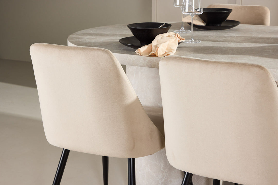 Venture Home Narvik Table - Beige with 6 Night Chair - Black / Beige
