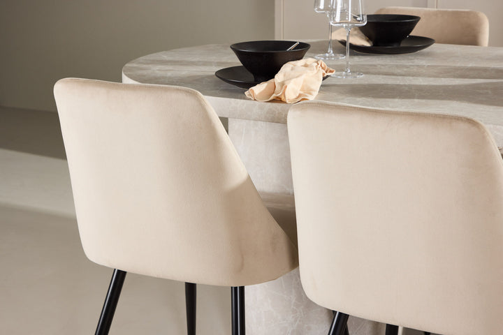 Venture Home Narvik Table - Beige with 6 Night Chair - Black / Beige