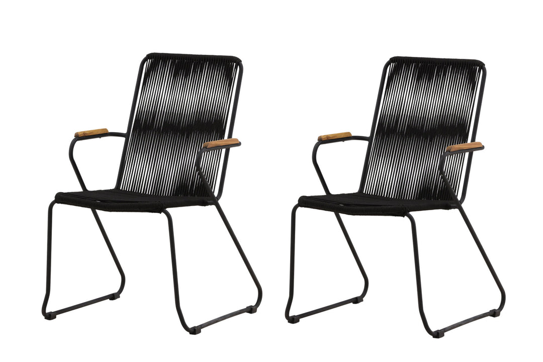 Venture Home Bois Armchair 2-pack - Black Alu / Black Rope / Acacia
