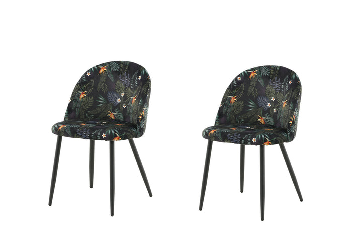Venture Home Velvet Dining Chair 2-pack - Black Flower Fabric