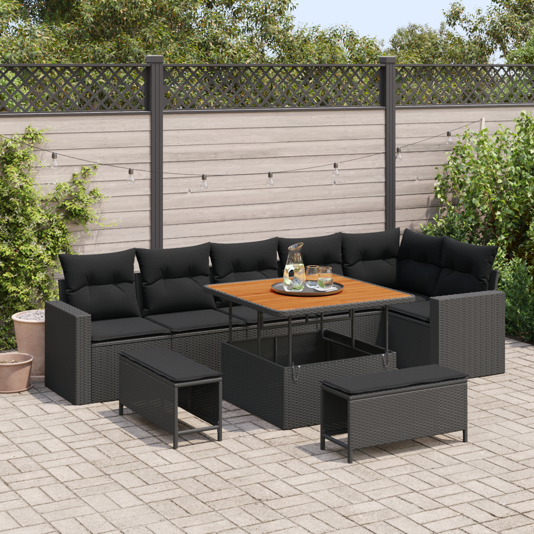 Havesofa Sæt med pude 11 pcs Sort polyrattan