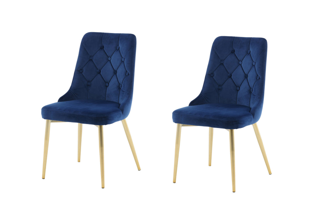 Venture Home Velvet Lyx Matstol 2-pack - Matt Mässing / Blå Sammet