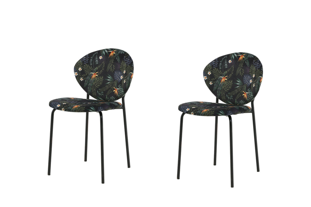Venture Home Vault Dining Chair - Black legs - Black Flower printed fabric