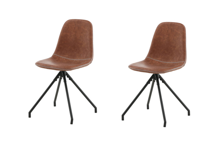 Venture Home Polar Dining Chair With Spin Function 2-pack - Black Legs - Brown PU - White Stitches