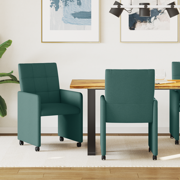 Spisebordsstole med hjul 2 pcs Mørkegrøn 58 x 65 x 94 cm Stof
