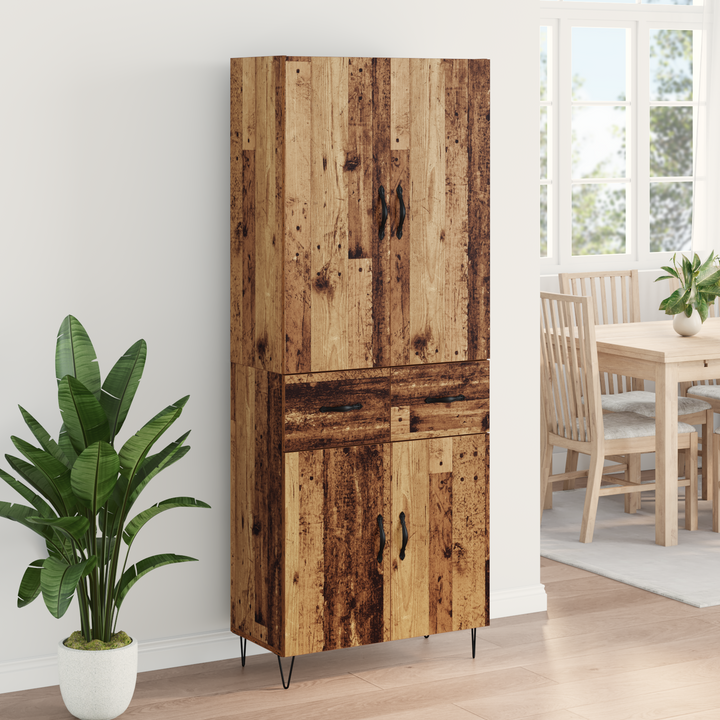 Highboard med skuffe 2 pcs Gammelt træ Konstrueret træ og glas