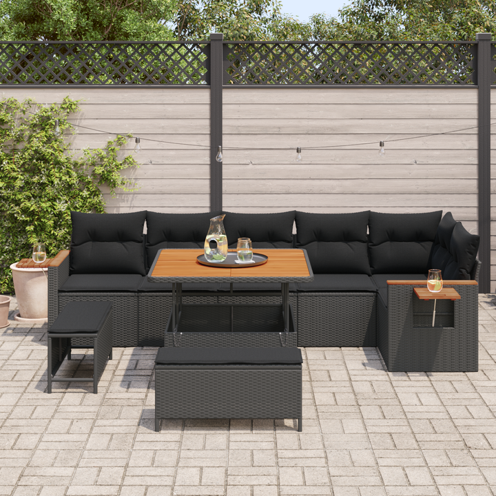 Havesofa Sæt med pude 11 pcs Sort polyrattan