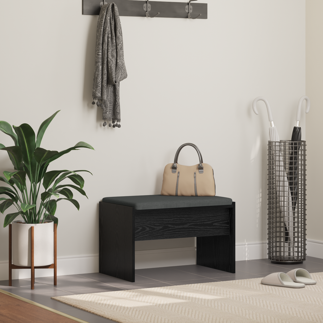 Hallbænk med pude Sort eg 63 x 38 x 40 cm
