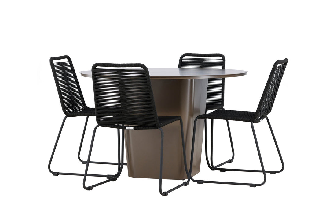 Venture Home Santa Fe Dining Table ø120 - Roasty +Lindos Stacking Chair - Black Alu / Black Rope _4