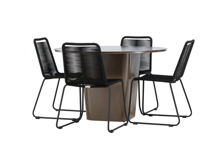 Venture Home Santa Fe Dining Table ø120 - Roasty +Lindos Stacking Chair - Black Alu / Black Rope _4