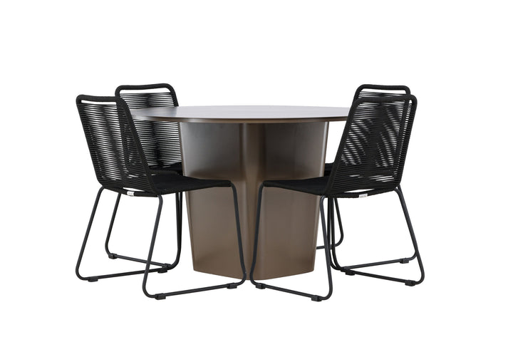 Venture Home Santa Fe Dining Table ø120 - Roasty +Lindos Stacking Chair - Black Alu / Black Rope _4