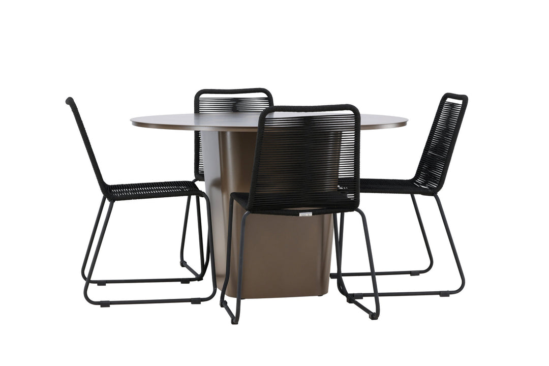 Venture Home Santa Fe Dining Table ø120 - Roasty +Lindos Stacking Chair - Black Alu / Black Rope _4