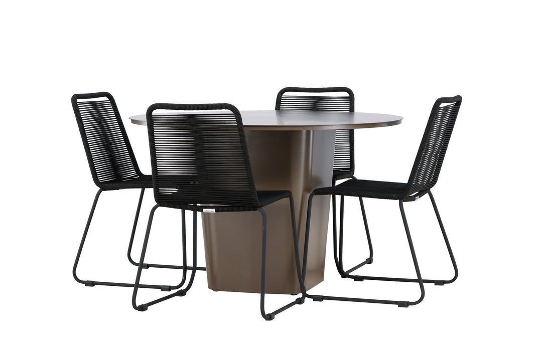 Venture Home Santa Fe Dining Table ø120 - Roasty +Lindos Stacking Chair - Black Alu / Black Rope _4