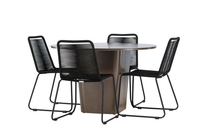 Venture Home Santa Fe Dining Table ø120 - Roasty +Lindos Stacking Chair - Black Alu / Black Rope _4