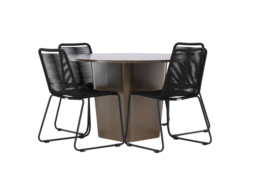 Venture Home Santa Fe Dining Table ø120 - Roasty +Lindos Stacking Chair - Black Alu / Black Rope _4