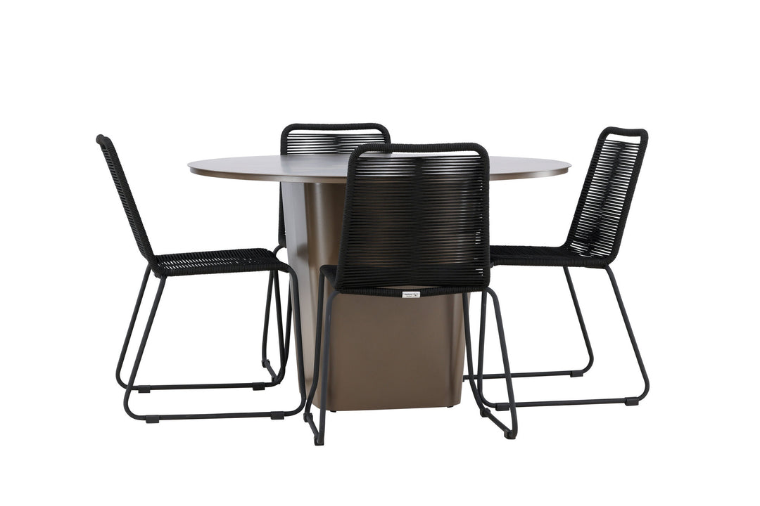 Venture Home Santa Fe Dining Table ø120 - Roasty +Lindos Stacking Chair - Black Alu / Black Rope _4