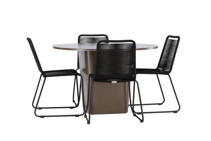 Venture Home Santa Fe Dining Table ø120 - Roasty +Lindos Stacking Chair - Black Alu / Black Rope _4