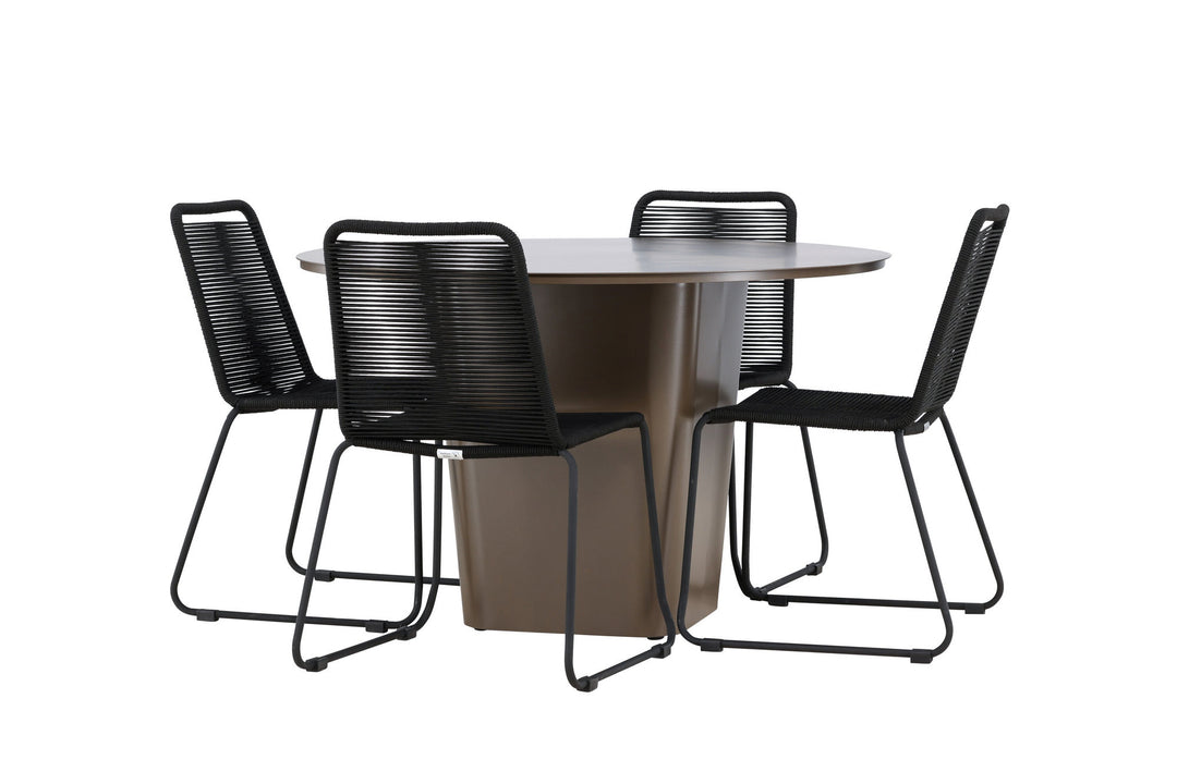 Venture Home Santa Fe Dining Table ø120 - Roasty +Lindos Stacking Chair - Black Alu / Black Rope _4