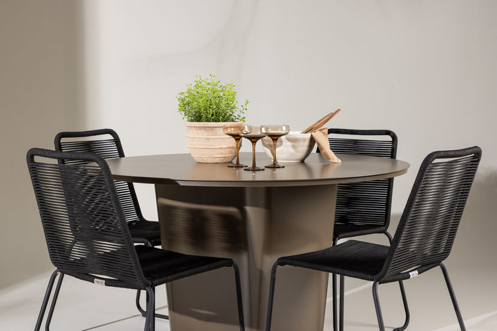 Venture Home Santa Fe Dining Table ø120 - Roasty +Lindos Stacking Chair - Black Alu / Black Rope _4