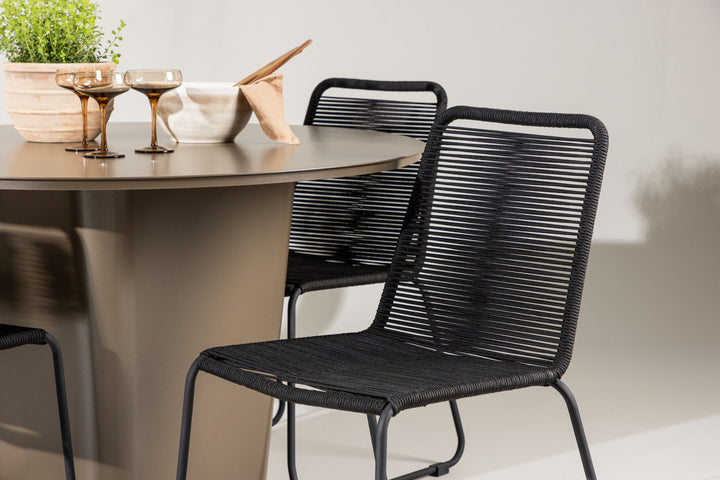 Venture Home Santa Fe Dining Table ø120 - Roasty +Lindos Stacking Chair - Black Alu / Black Rope _4